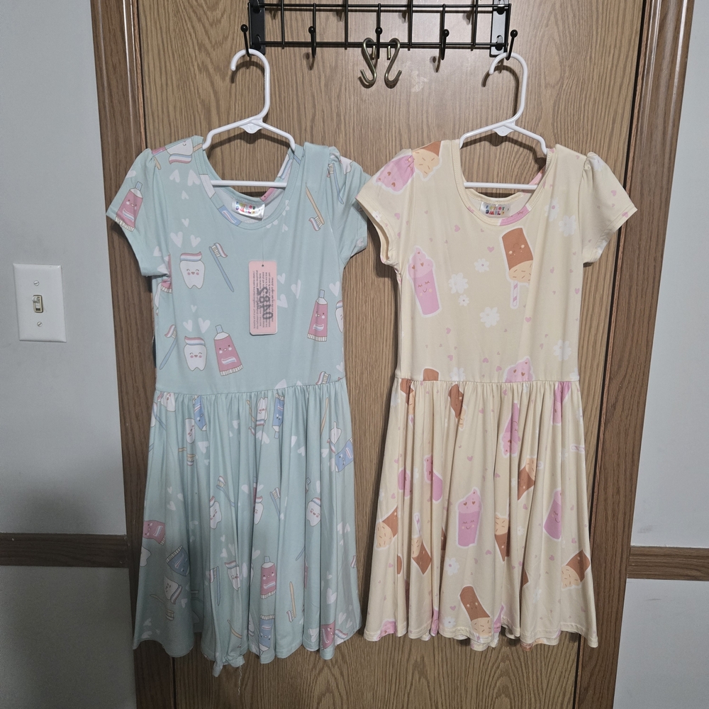 Dot Dot Smile Ice Cream Print Dresses - Mint and Cream